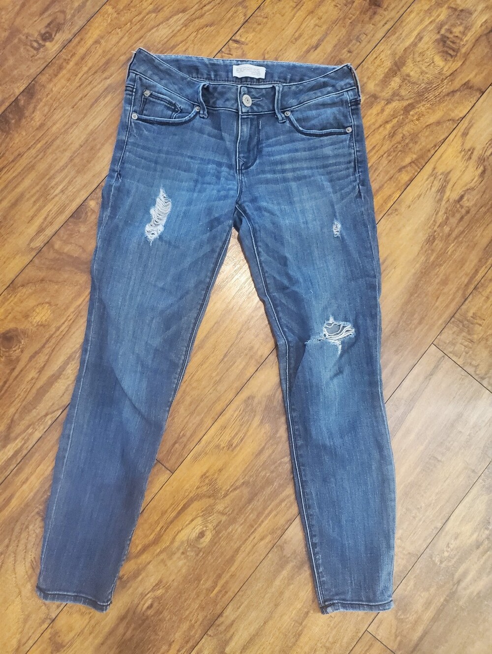 Express Ankle Mid Rise Size 0 Distressed Skinny Jeans Medium Wash